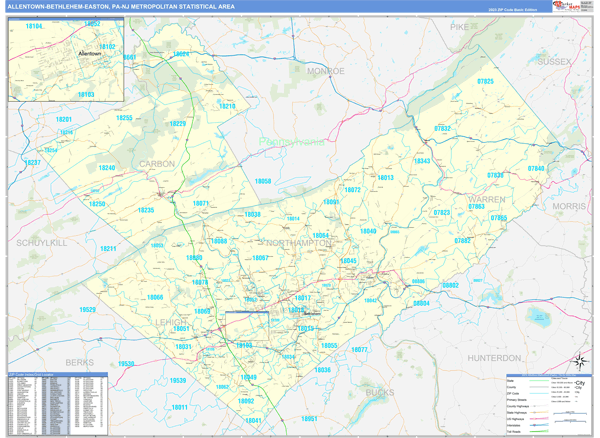 Allentown-Bethlehem-Easton Metro Area Wall Map